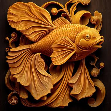 3D model Curly   gilled goldfish fish (STL)